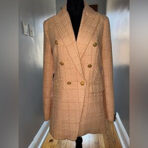 JASON WU Tweed Double-Breasted Gold Button Blazer Jacket S Orange Peach